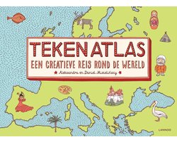 Tekenatlas, Aleksandra Mizielinscy, boekomslag voorkant met een geïllustreerde wereldkaart, tweedehands