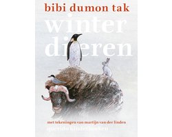 Winterdieren, Bibi Dumon Tak, omslag met een pinguïn, een haas en een muskusos in de sneeuw, tweedehands