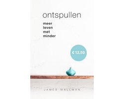 Ontspullen, meer leven met minder, James Wallman, witte omslag met een blauw vaasje op een plank, tweedehands