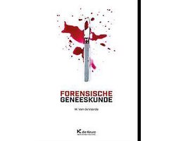 Forensische geneeskunde, W. Van de Voorde, witte omslag met een scalpel en rode spatten, tweedehands