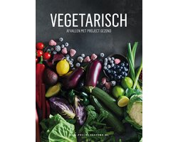 Vegetarisch, afvallen met Project Gezond, donkere boekomslag voorkant met groente en fruit, tweedehands