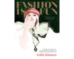 Fashion is fun, Edith Dohmen, boekomslag voorkant met een tekening van een vrouw met hoed, tweedehands