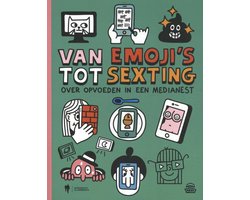 Van emoji's tot sexting, over opvoeden in een medianest, groene omslag met getekende iconen, tweedehands