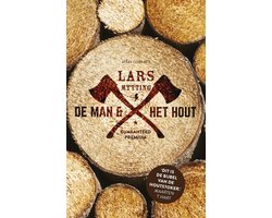 De man en het hout, Lars Mytting, omslag met houtblokken en twee bijlen, tweedehands