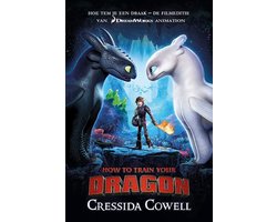 Hoe tem je een draak, Cressida Cowell, boekomslag voorkant met twee draken en een jongen, tweedehands