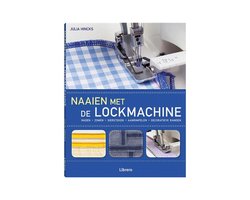 Naaien met de lockmachine, Julia Hincks, Librero, blauwe boekomslag voorkant met naaivoet op geruite stof, tweedehands