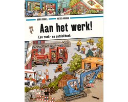 Aan het werk!, Doro Göbel, boekomslag voorkant met een drukke bouwplaats, tweedehands