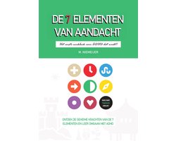 De 7 elementen van aandacht, M. Niemeijer, groene boekomslag voorkant met gekleurde pictogrammen, tweedehands
