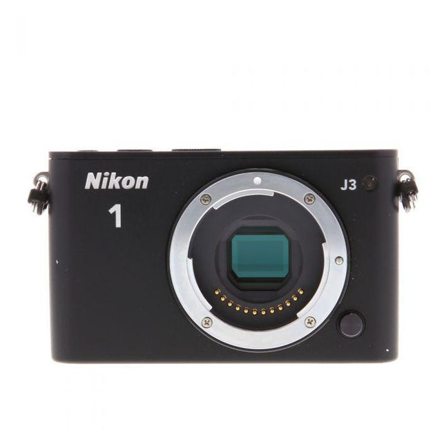 Nikon 1 J3 systeemcamera body, zwart, voorkant zonder lens met zichtbare sensor, tweedehands