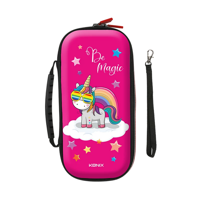 Konix case voor Nintendo Switch Be Magic, roze met eenhoorn en regenboog, voorkant met polsbandje, tweedehands