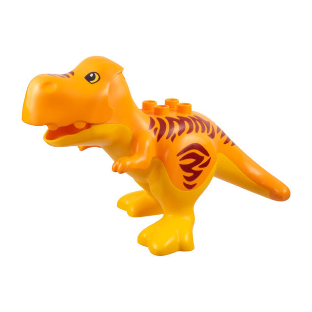 LEGO Duplo Tyrannosaurus rex 36327c01pb01, oranje met donkerrode strepen, zijkant met noppen