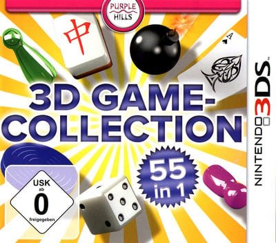 Nintendo 3DS 3D Game Collection 55 in 1 van Purple Hills, hoes met USK-logo, dobbelsteen en mahjongsteen, tweedehands