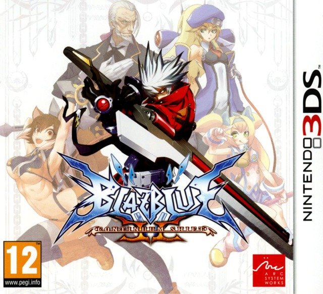 Nintendo 3DS BlazBlue Continuum Shift 2 van Arc System Works, doos voorkant met vechters, tweedehands