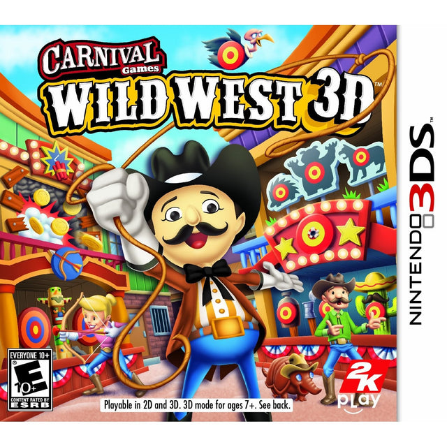 Nintendo 3DS Carnival Games Wild West 3D, doos voorkant, Amerikaanse ESRB-uitgave, tweedehands