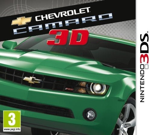 Nintendo 3DS Chevrolet Camaro Wild Ride 3D, doos voorkant met groene Camaro, tweedehands