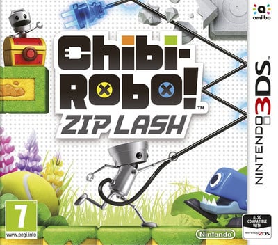 Nintendo 3DS Chibi-Robo! Zip Lash van Nintendo, doos voorkant met Chibi-Robo aan zijn stekker, tweedehands