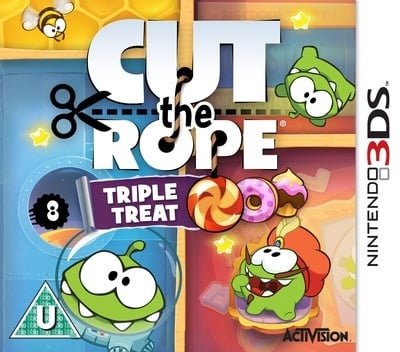 Nintendo 3DS Cut the Rope Triple Treat van Activision, hoes met BBFC U-logo en Om Nom, tweedehands