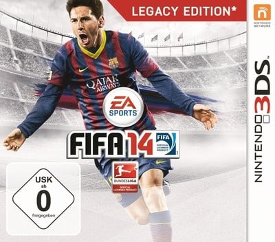 Nintendo 3DS FIFA 14 Legacy Edition van EA Sports, hoes met USK-logo en Messi, tweedehands