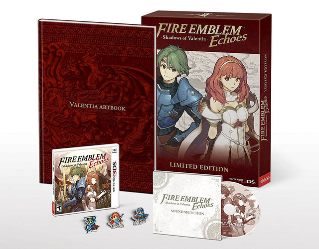 Nintendo 3DS Fire Emblem Echoes Shadows of Valentia Limited Edition, inhoud met artbook, spel, pins en soundtrack-cd