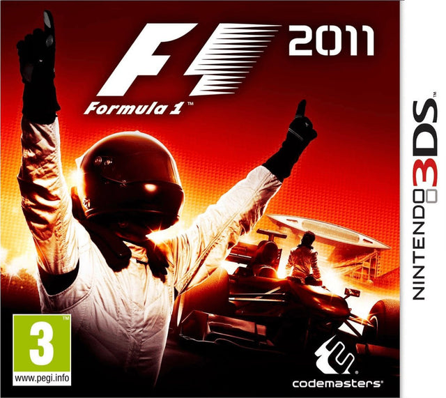 Nintendo 3DS Formula 1 2011 van Codemasters, doos voorkant met een juichende coureur, tweedehands
