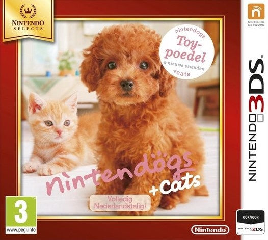 Nintendo 3DS Nintendogs + Cats Toy-poedel, doos voorkant van de Nederlandstalige Nintendo Selects-uitgave