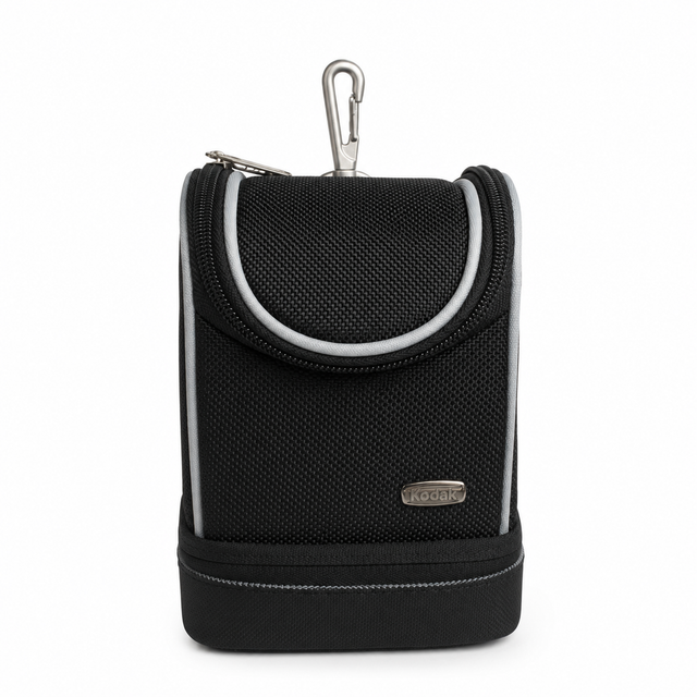 Kodak Graphite Black camera bag S, zwart met grijze rand en karabijnhaak, voorkant, tweedehands