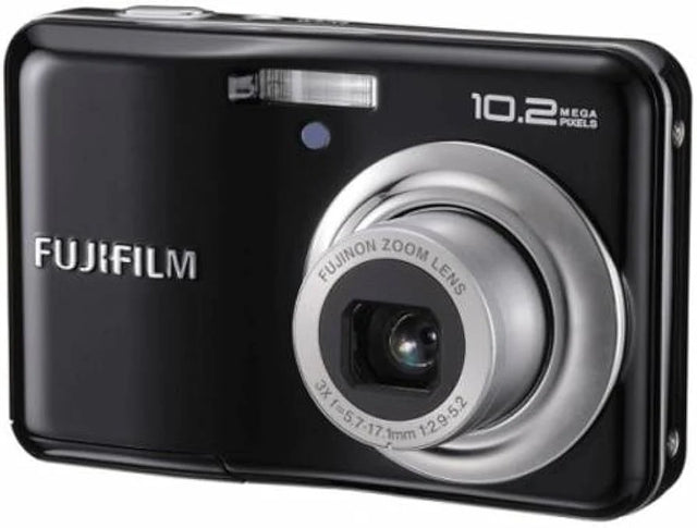 Fujifilm FinePix A170 digitale compactcamera, zwart, schuin vooraanzicht met Fujinon-zoomlens en 10.2 megapixel