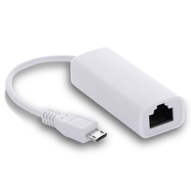 Micro USB naar ethernet adapter voor smartphone en tablet, wit, kabel met RJ45-aansluiting, tweedehands