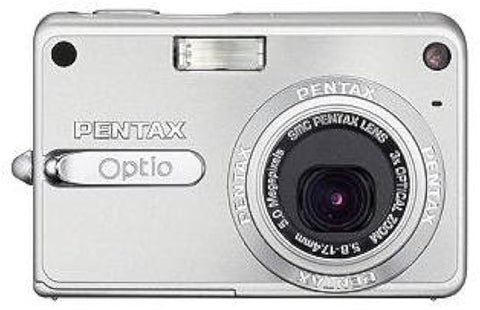 Pentax Optio S5z digitale compactcamera, zilver, voorkant met SMC Pentax-zoomlens, tweedehands