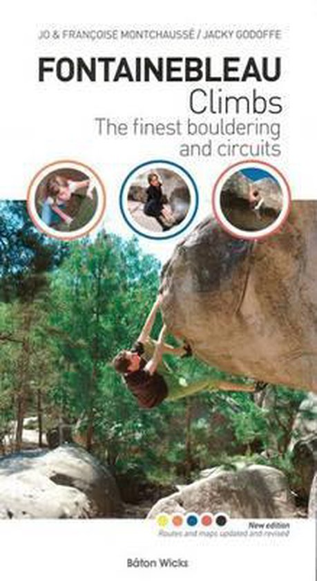 Fontainebleau Climbs, Jo Montchaussé, boekomslag voorkant met een boulderaar op een rots, tweedehands