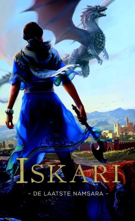 Iskari 1 De laatste Namsara, Kristen Ciccarelli, boekomslag voorkant met vrouw in blauw en draak, tweedehands