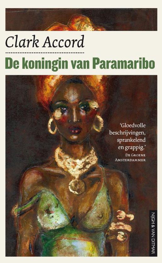 De koningin van Paramaribo, Clark Accord, boekomslag voorkant met een geschilderd portret van een vrouw, tweedehands