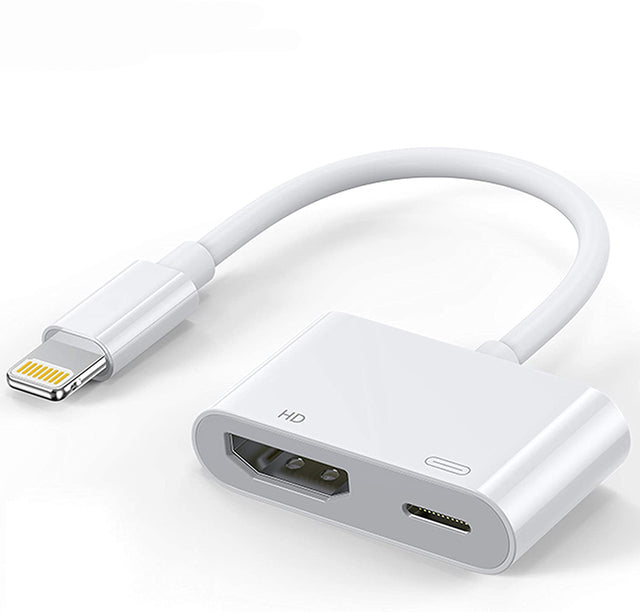 Lightning naar HDMI adapter, wit, korte kabel met Lightning-stekker naar HDMI-aansluiting en laadpoort, tweedehands