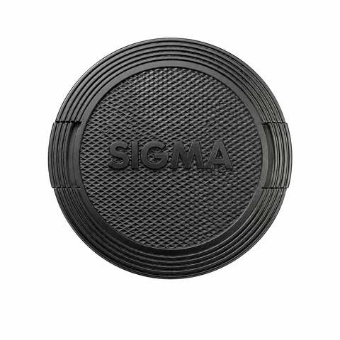 Sigma vintage lensdop, zwart met ingeperst Sigma-logo, ruitjesstructuur en geribbelde rand