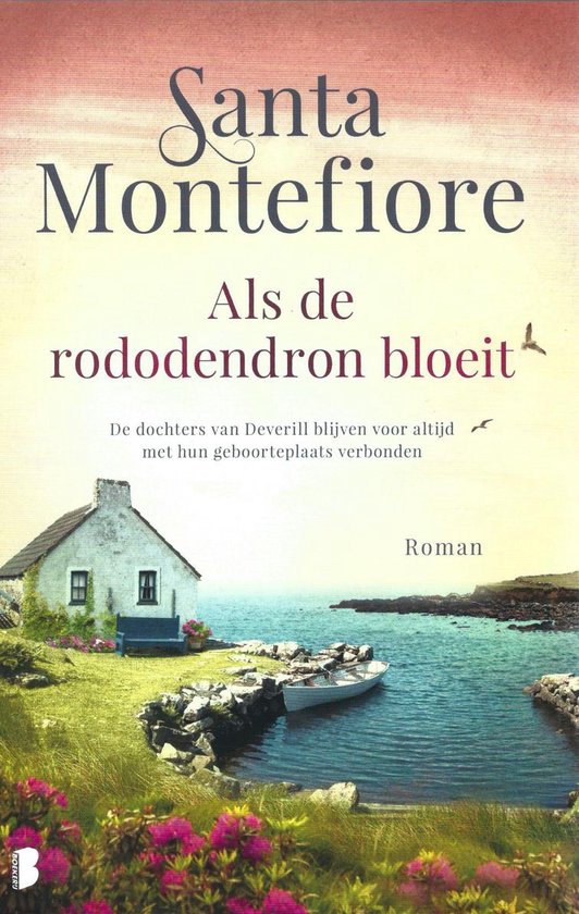 Als de rododendron bloeit, Santa Montefiore, boekomslag voorkant met een huisje aan zee, tweedehands