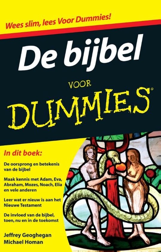 De bijbel voor Dummies, Jeffrey Geoghegan en Michael Homan, gele omslag met een glas-in-loodraam met een slang, tweedehands