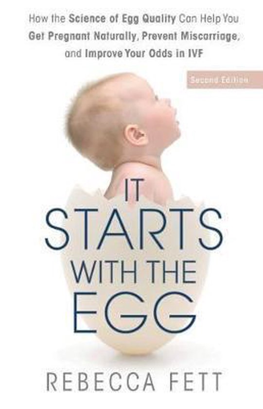 It Starts With The Egg, Rebecca Fett, boekomslag voorkant met een baby in een eierschaal, tweedehands