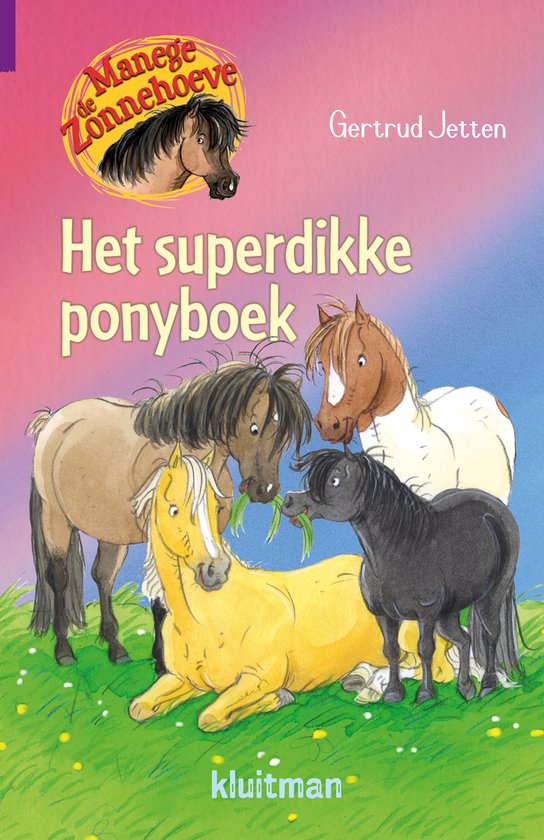 Manege de Zonnehoeve Het superdikke ponyboek, Gertrud Jetten, Kluitman omslag met getekende pony s, tweedehands