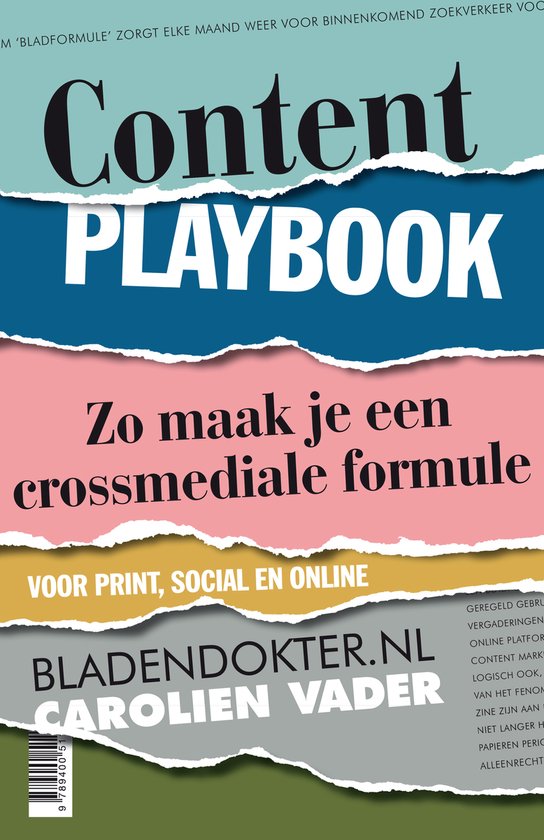 Content Playbook, Carolien Vader, omslag met gekleurde gescheurde papierstroken, tweedehands