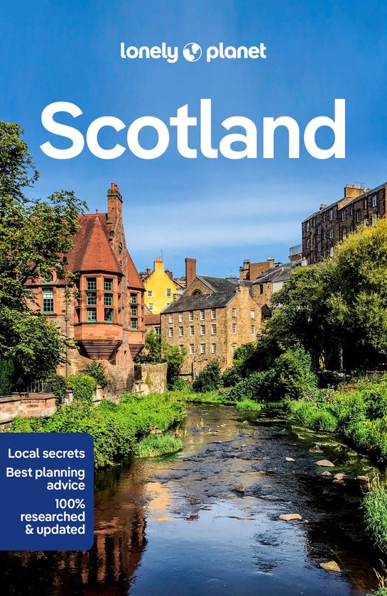 Lonely Planet Scotland, boekomslag voorkant met een Schots stadje aan een rivier, tweedehands