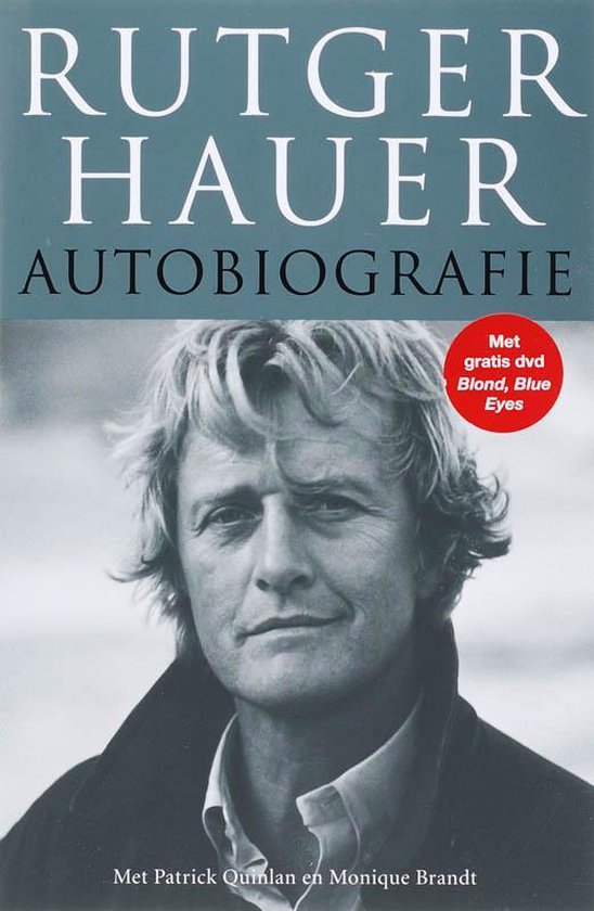 Autobiografie, Rutger Hauer, met gratis dvd Blond, Blue Eyes, omslag met een zwart-witportret van een man, tweedehands