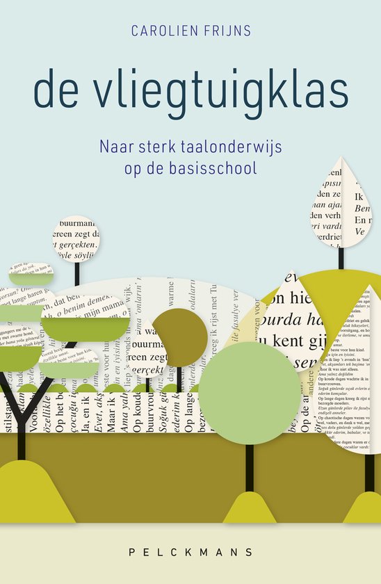 De vliegtuigklas, Carolien Frijns, boekomslag voorkant met bomen van tekst, tweedehands