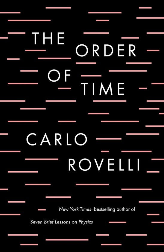 The Order of Time, Carlo Rovelli, zwarte omslag met roze streepjes, tweedehands