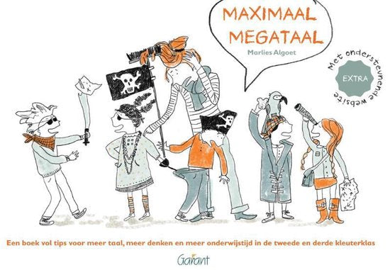 Maximaal megataal, Marlies Algoet, omslag met getekende kinderen verkleed als piraten, tweedehands