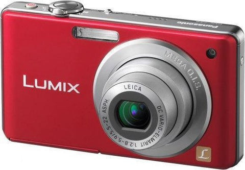 Panasonic Lumix DMC-FS6 digitale compactcamera, rood, voorkant met Leica-objectief, tweedehands