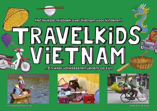 TravelKids Vietnam, Elske de Vries, boekomslag voorkant met fotos van Vietnam, tweedehands