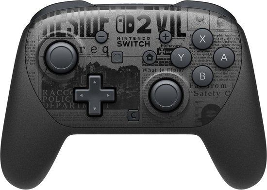 Nintendo Switch 2 Pro Controller Resident Evil Requiem Edition, zwart met Raccoon City-opdruk, vooraanzicht, tweedehands