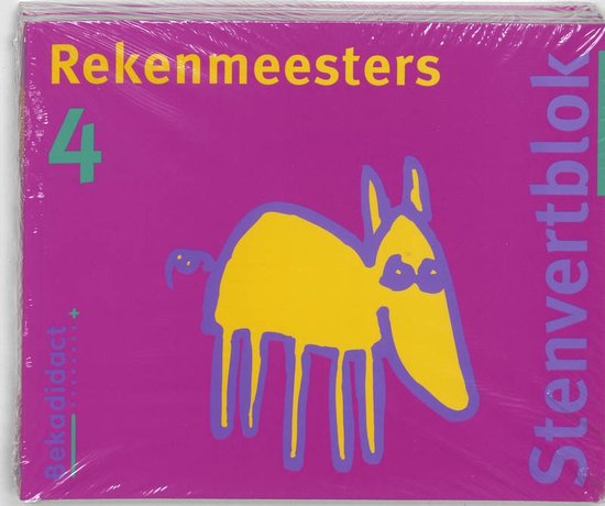 Stenvertblok Rekenmeesters 4, leerlingenboeken, Bekadidact, paarse omslag met een getekend dier, set in folie