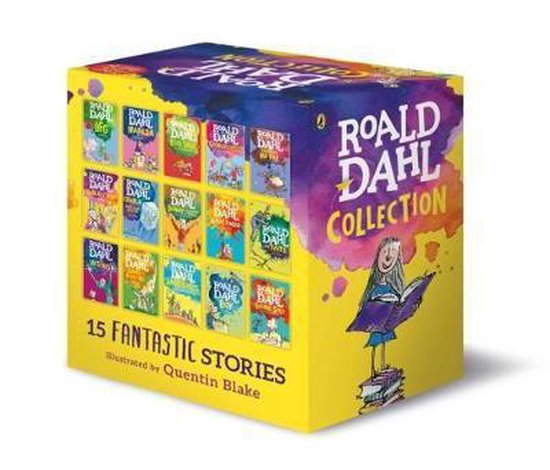 Roald Dahl Collection, Roald Dahl, gele verzameldoos met 15 verhalen, illustraties Quentin Blake, tweedehands