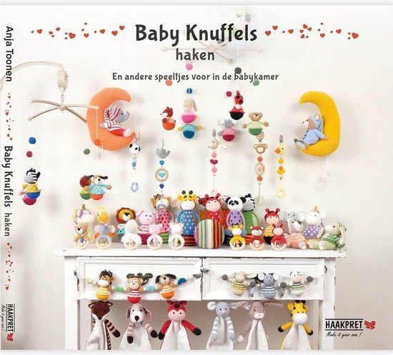 Baby Knuffels haken, Anja Toonen, boekomslag voorkant met gehaakte knuffels in een babykamer, tweedehands